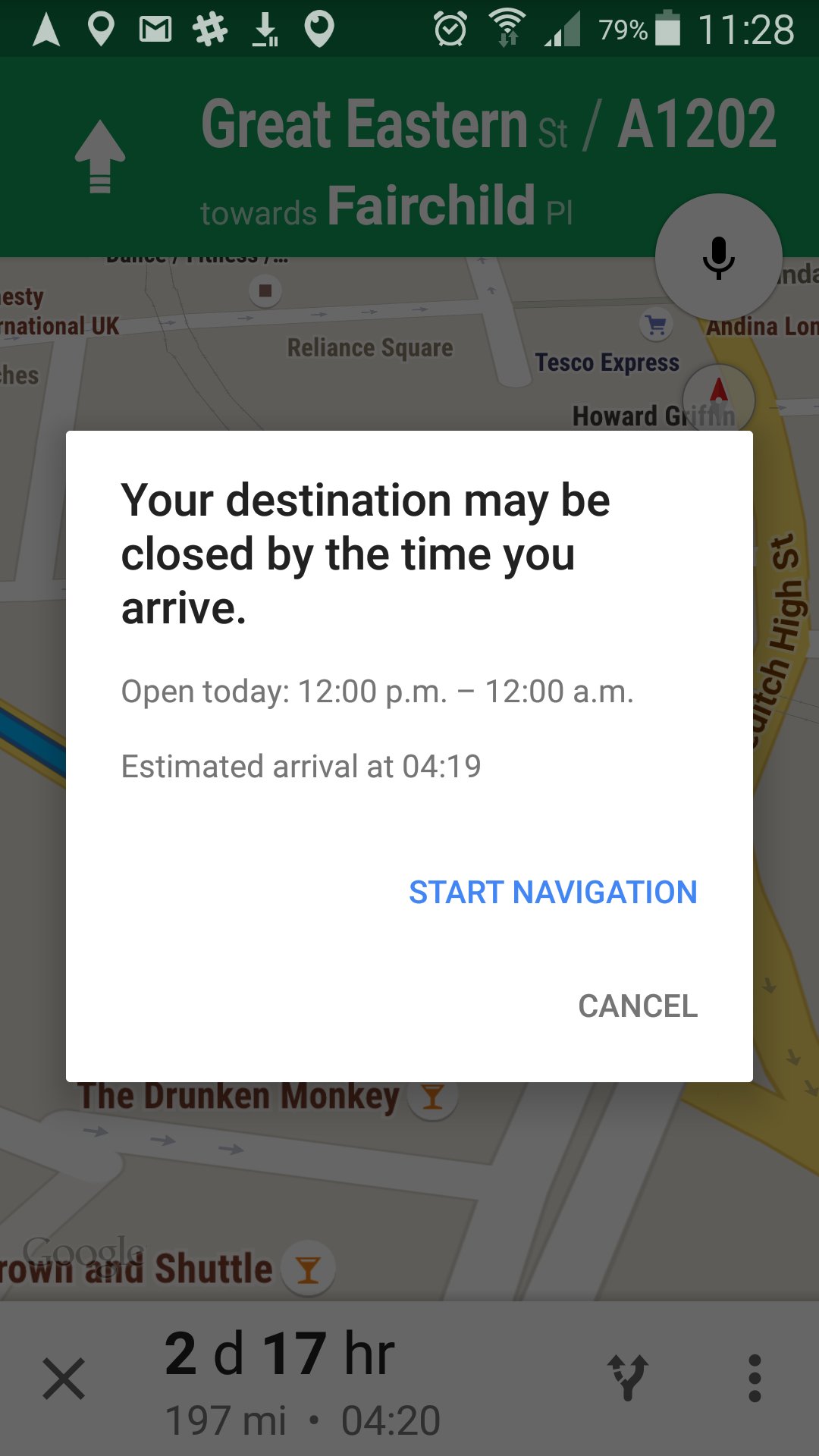 Google Maps tells you if the place you are heading to will be closed when you get there