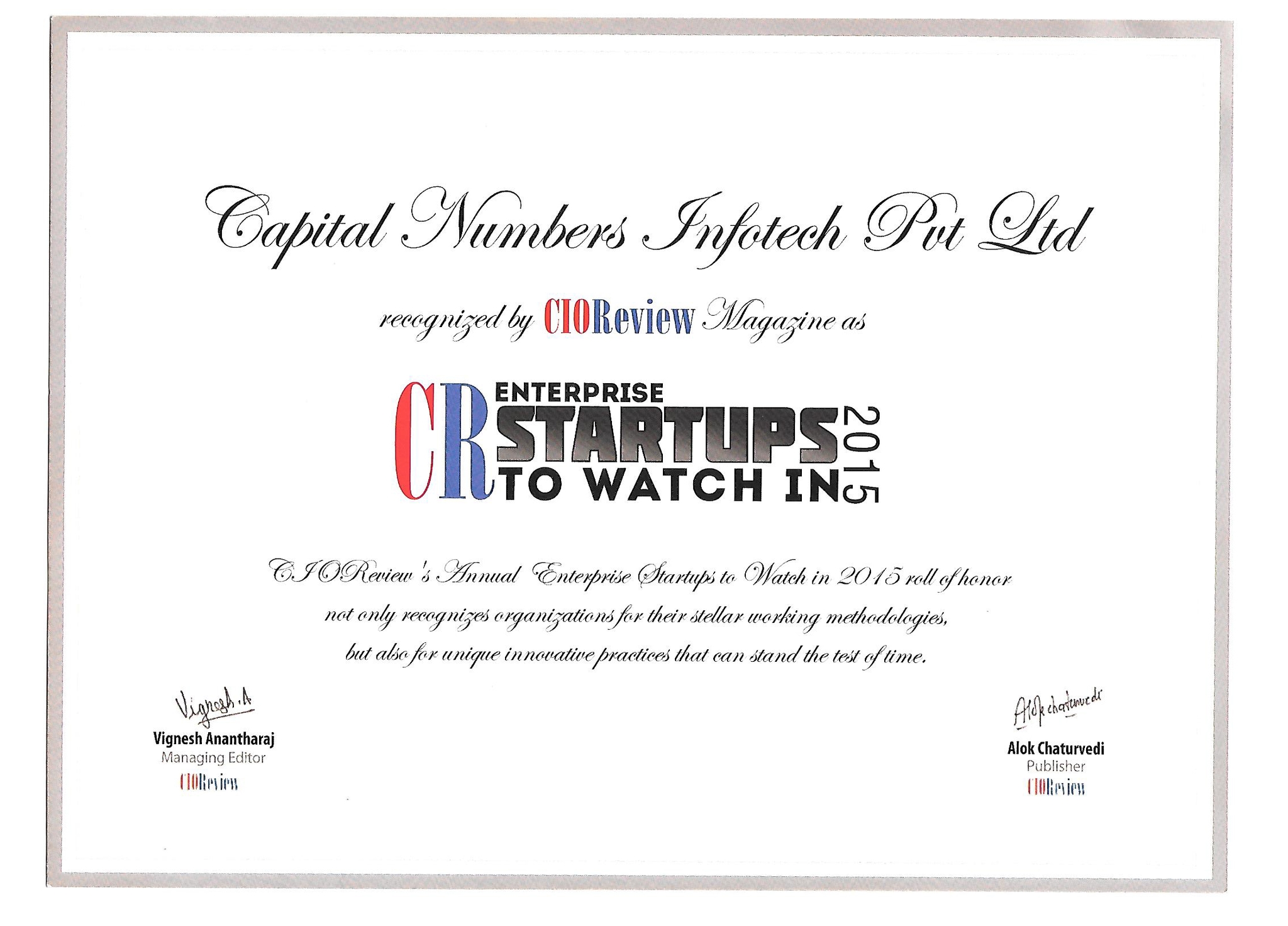 Capital Numbers Selected as “Enterprise Startups to Watch in 2015” by CIO Review