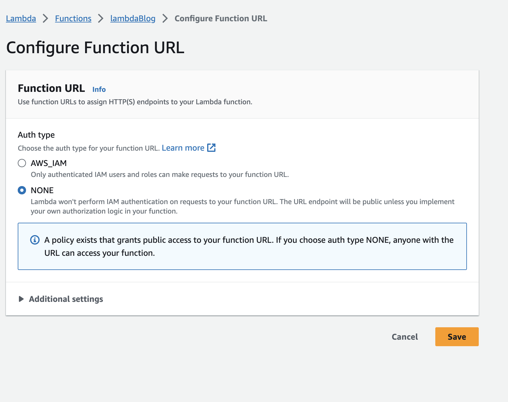 Create Function URL