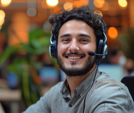 Customer support representative with headset